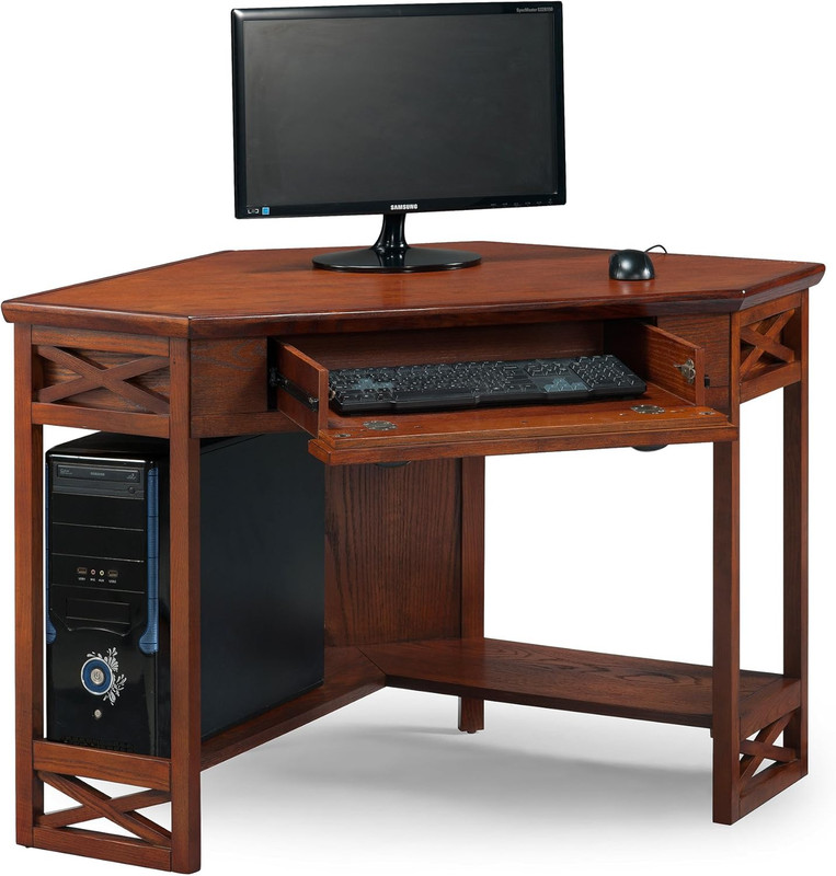Oak Corner Computer Desk with Drop-Front Keyboard Drawer gallery