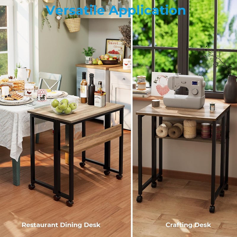 Small Folding Desk, 63cm Folding Desk with Castors, Simple M... gallery