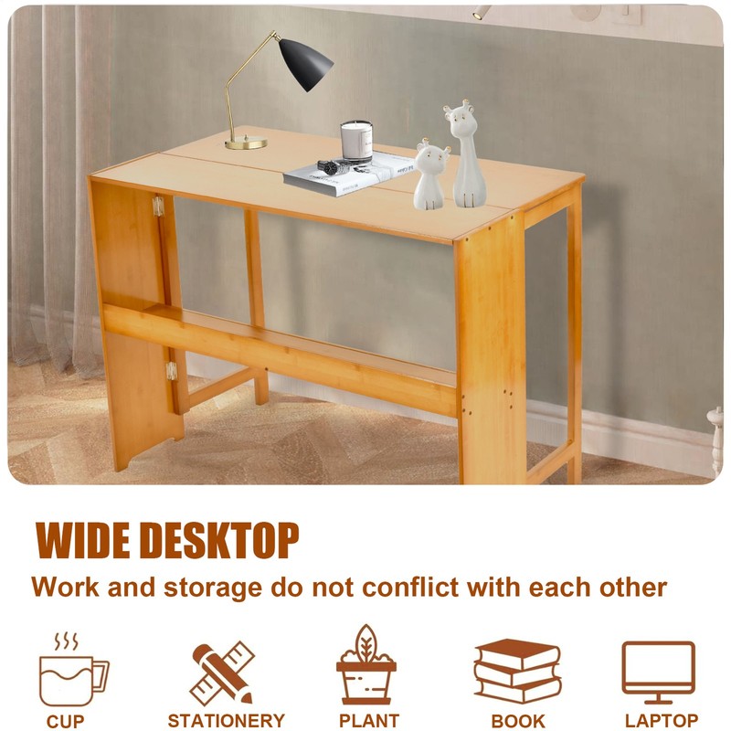 41 Inch Computer Desk, Bamboo Writing Desk, Folding Work Desk For Home Office gallery