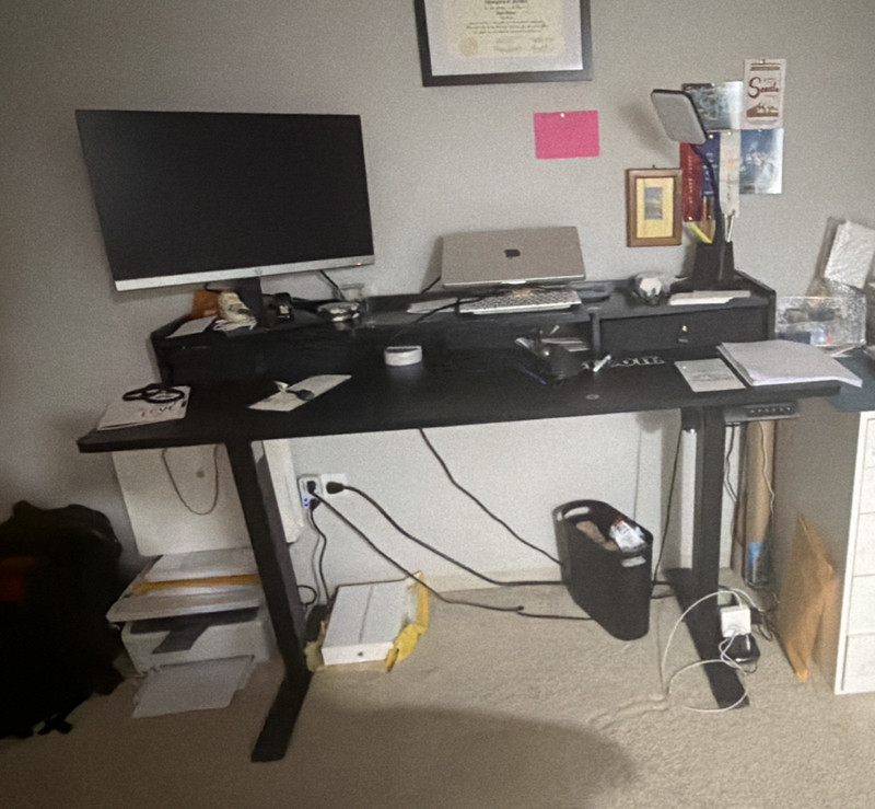 Black Metal Adjustable Standing Desk 53x23x25in for Home Office, Matte Finish