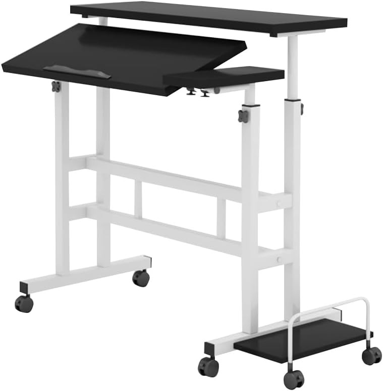Standing Desk Adjustable Height Mobile Stand Up Computer Rolling Table w/ Wheel