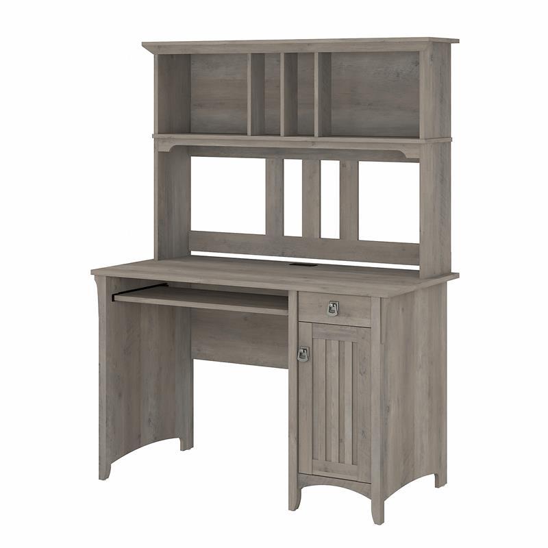 Pemberly Row Small Computer Desk with Hutch in Driftwood Gray – Engineered Wood