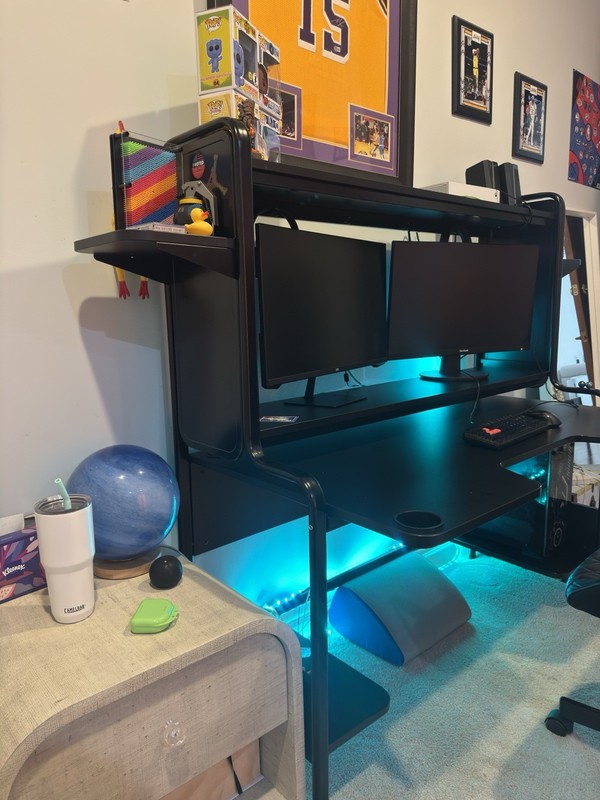 Large computer gaming desk- multiple shelves and tiers (instructions Included