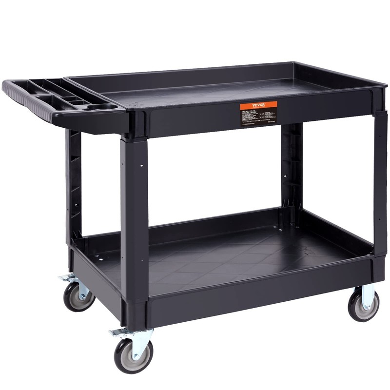 VEVOR Utility Service Cart, 2 Shelf 550LBS Heavy Duty Plastic Rolling Utility Ca