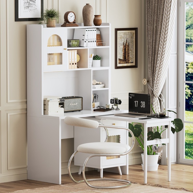 Rotating Computer Desk ,Rotating Desktop, Corner Office Desk with Storage Drawer
