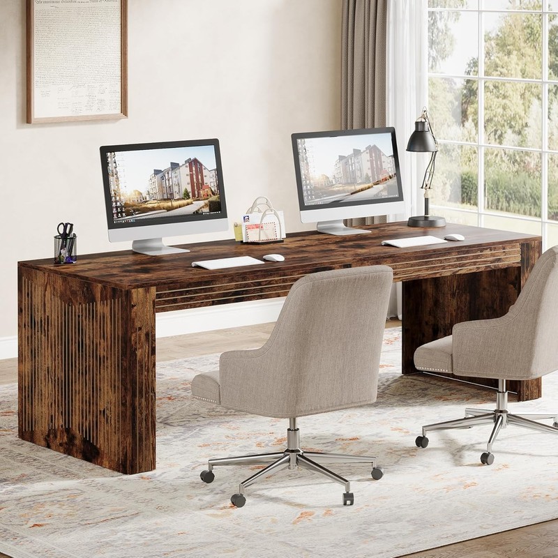 79-Inch Extra Long Desk Two Person Double Desk Wooden Computer Desk for Office