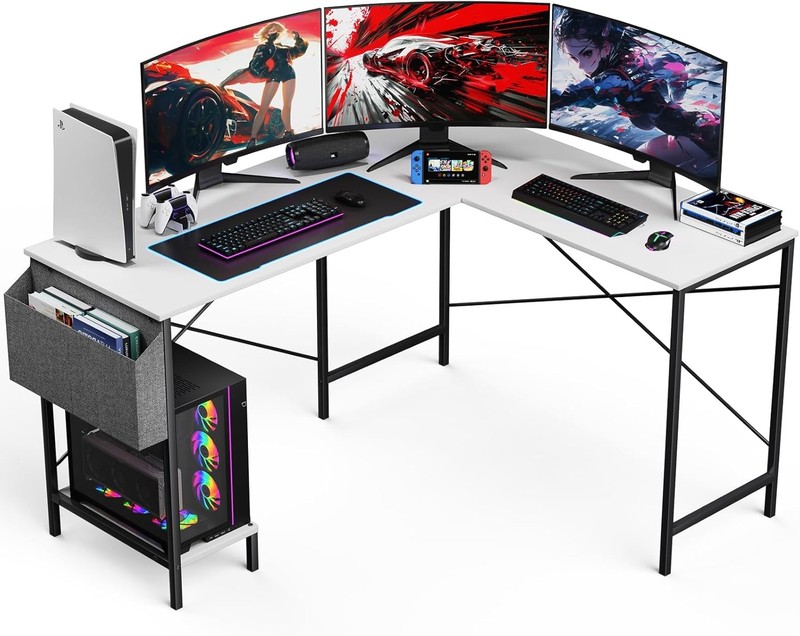 50″ Reversible L-Shaped Gaming Desk in White for Home Offices & Computers