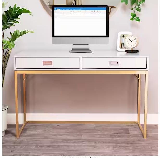 ACEssentials Alma Office Desk, Brass Hardware, Scratch-Resistant, MDF & Steel