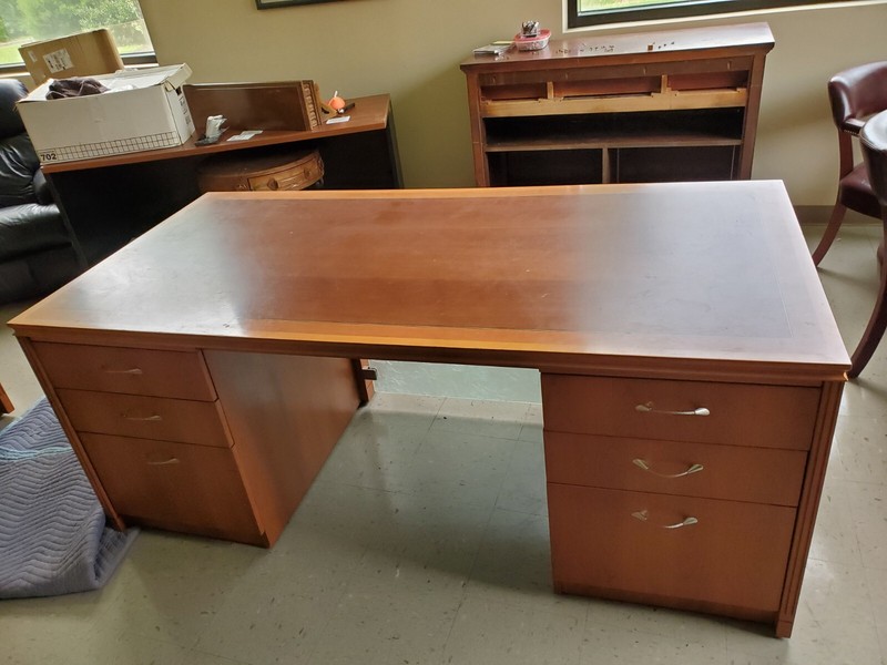 72×36 Double Pedestal Executive Modern Desk in Cherry with other wood inlays