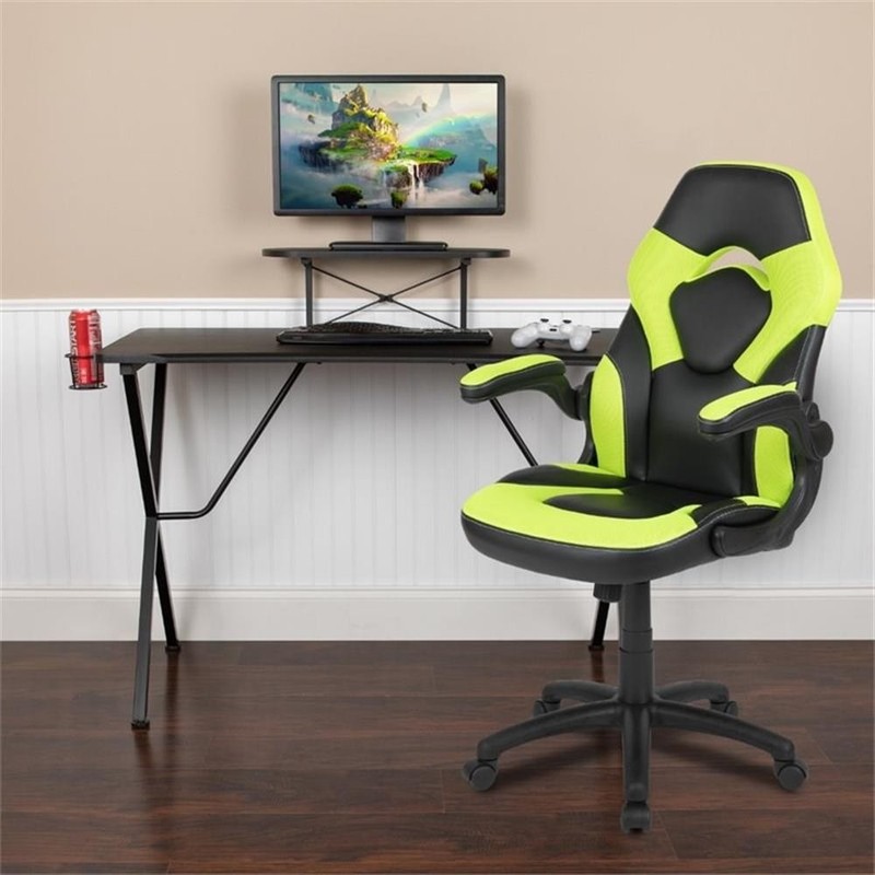 Flash Furniture 2 Piece Gaming Desk Set with Monitor Stand in Black and Green gallery