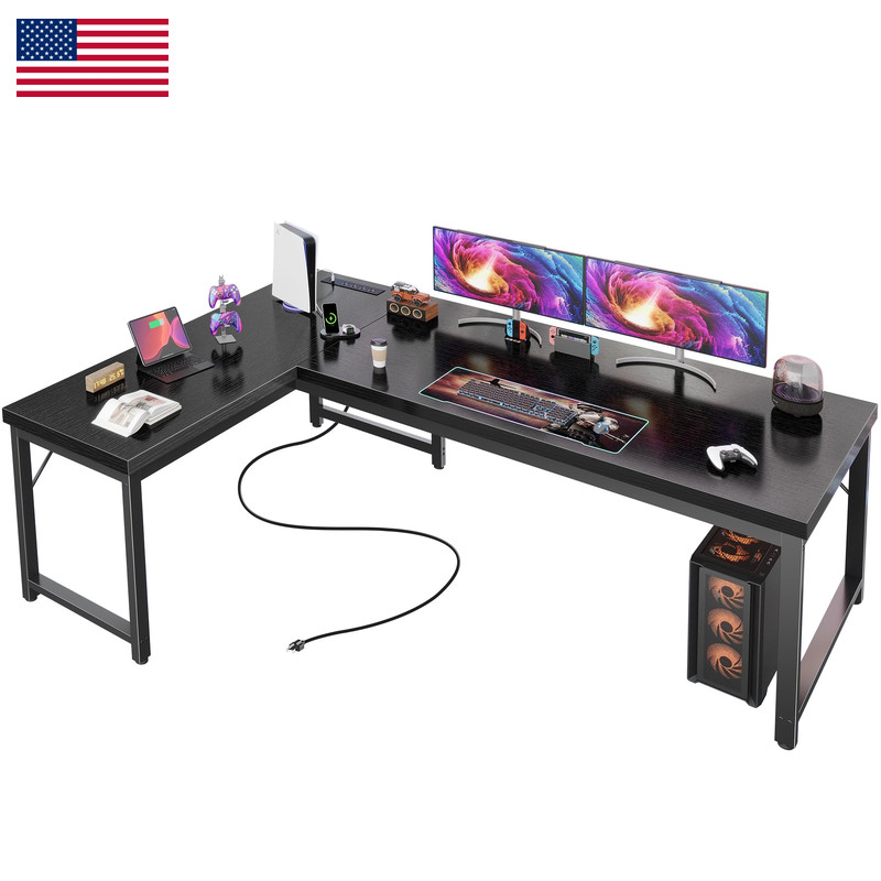 Huuger 63 Inch L Shaped Desk Power Outlets And Usb-C Port Reversible Computer