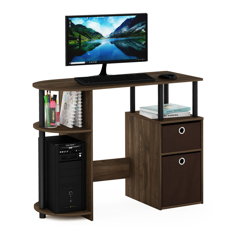 Furinno Jaya Desk 38.4 Wide Gaming Desk Bin Drawers Computer Desk Side Shelf