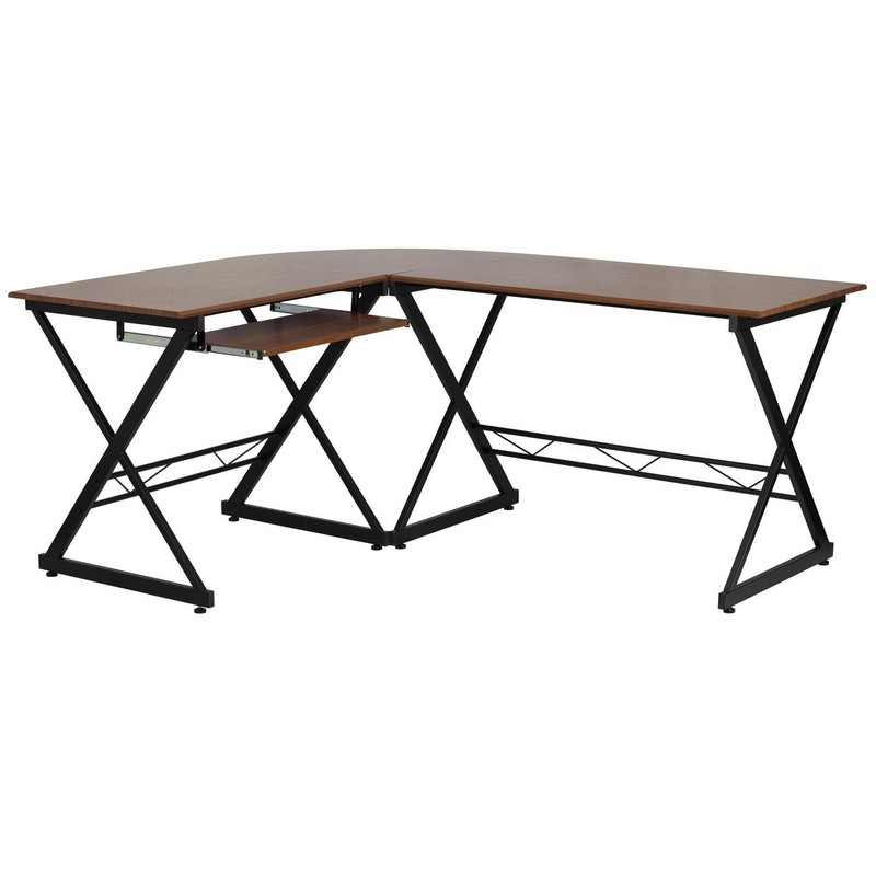 Teakwood Laminate L-Shape Computer Desk With Pull-Out Keyboard Tray gallery