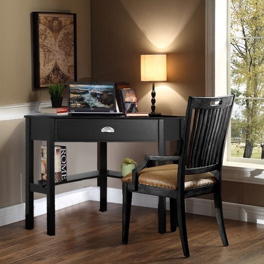 Corner Wooden Piece Laptop Computer Desk-Black - Color: Black gallery