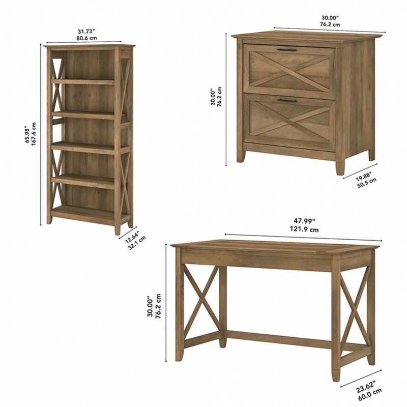 Key West 48W Desk with File Cabinet and Bookcase in Pine - Engineered Wood gallery