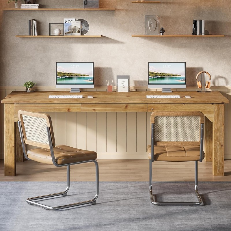 Solid Wood 2-Person Desk, 79-Inch Extra Long Desk, Double Computer Writing Table gallery