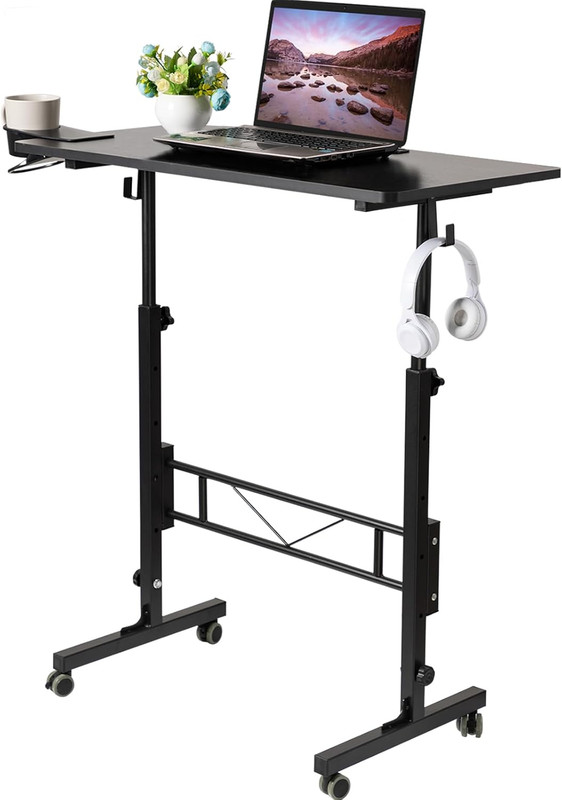 Standing Desk Adjustable Height, Small Mobile Table with Wheels, Rolling Desk fo