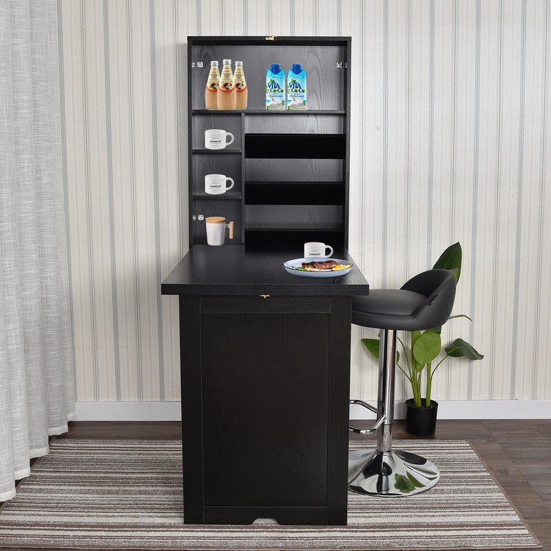 Wall Mount Computer Desk Floating Writing Table Foldable Cabinet Storage Shelves