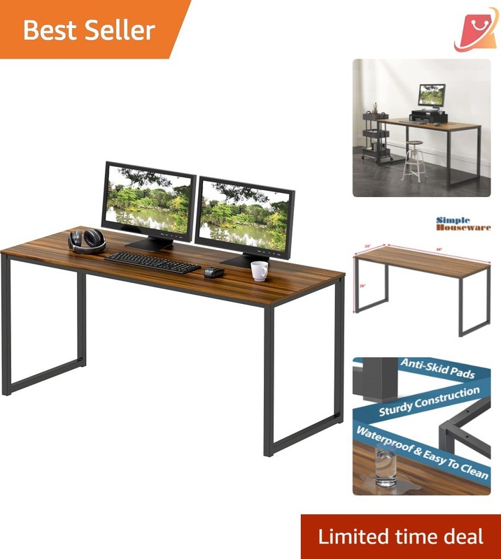 Home Office Computer Desk Walnut 48 Inch Modern Steel Wood Stable Spacious