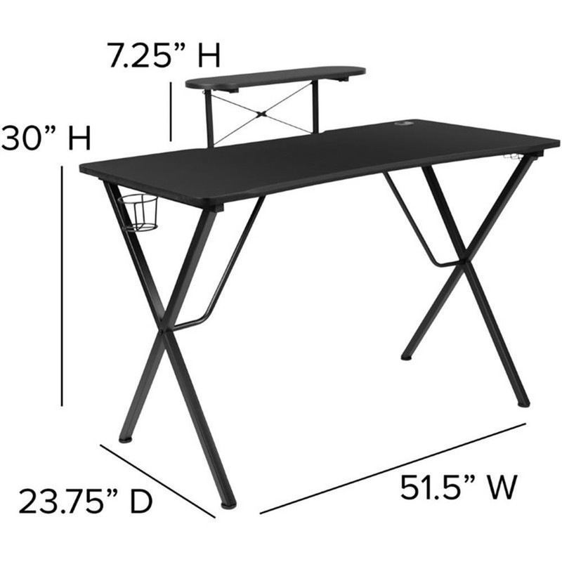 Flash Furniture 2 Piece Gaming Desk Set with Monitor Stand in Black and Green gallery