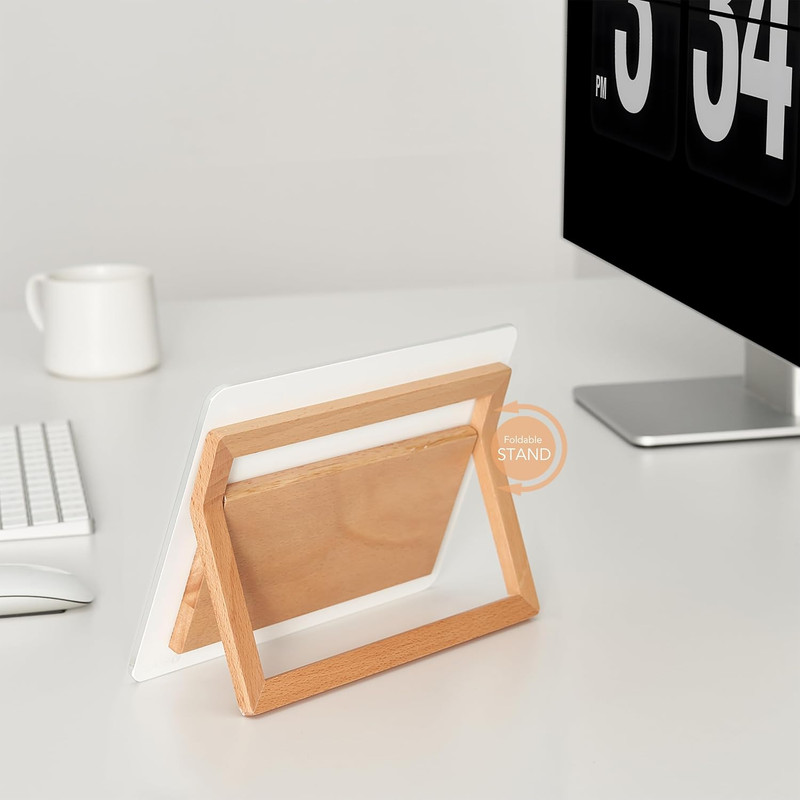 Glass Desk Whiteboard with Reversible Wood Stand, Desktop Small White Board, Reu gallery