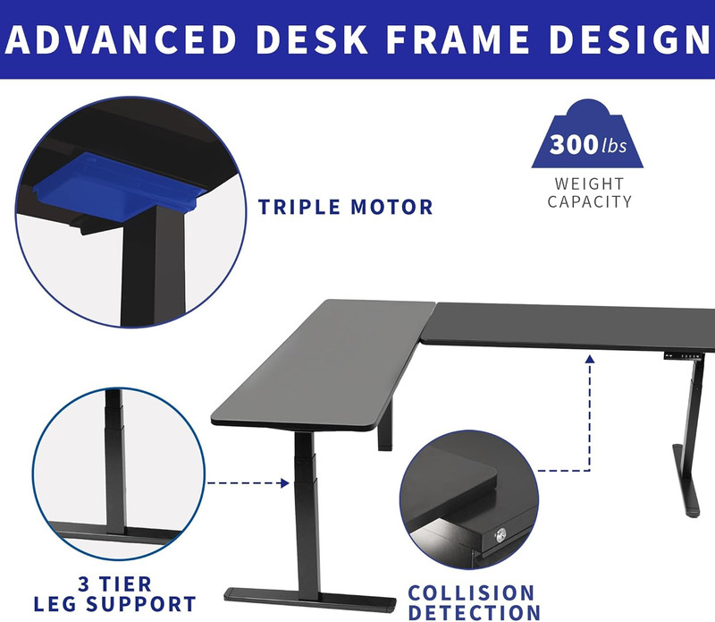 Electric Height Adjustable L-Shaped Stand Up Desk with Memory Controller gallery