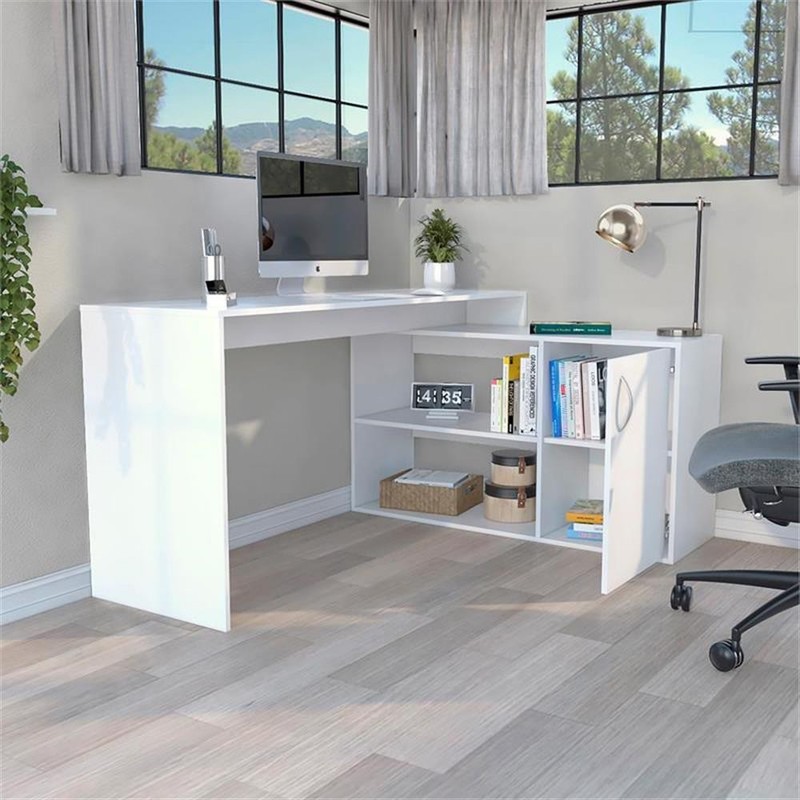 TUHOME Axis L-Shaped Desk Engineered Wood Desks in White gallery