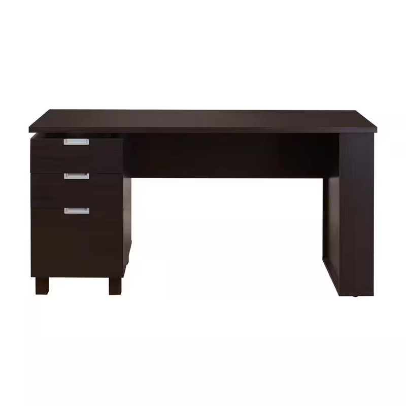 59 In. Rectangular Espresso 3 Drawer Writing Desk with Built-In Storage