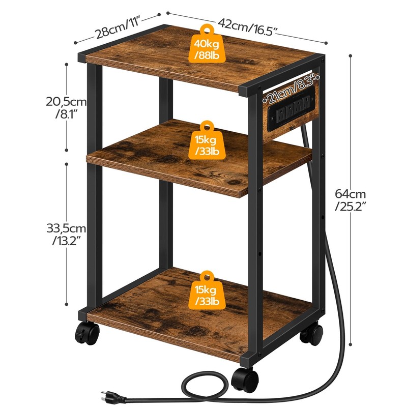HOOBRO Industrial Printer Stand with Charging Station, Rustic Brown + Black gallery
