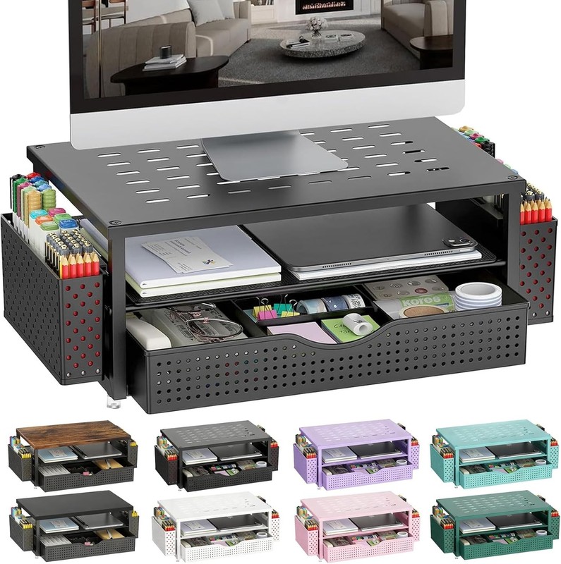 Monitor Stand with Drawer and Pen Holders Office Desk Organizer Suitable for