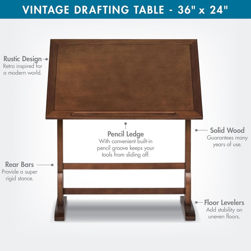 Rustic Oak Drafting Table 36x24in Vintage gallery