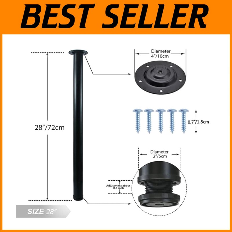 28″ Metal Desk Legs, Set of 4 – Adjustable Height