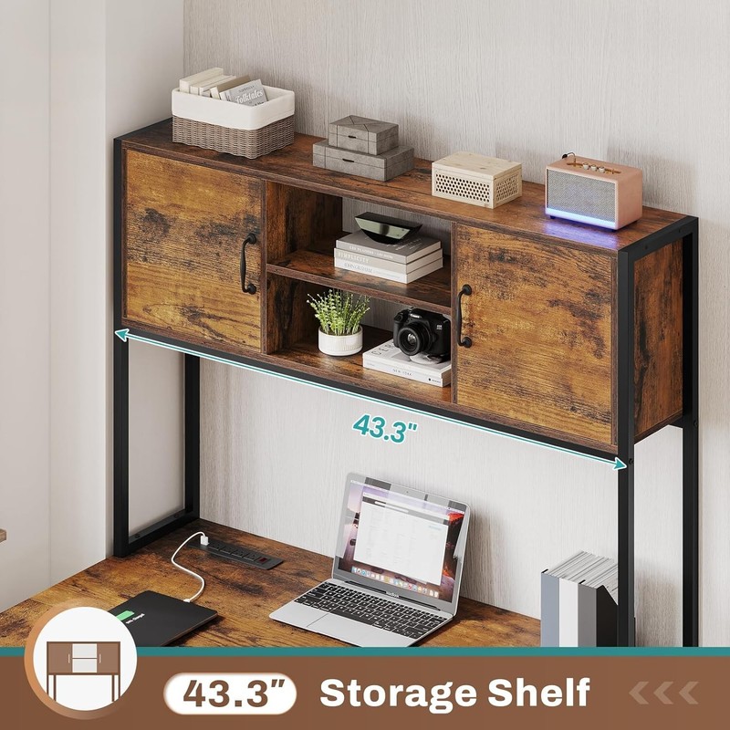 L Shaped Desk with Drawers and LED Lights, 62.2" Home Office Desk with Hutch gallery