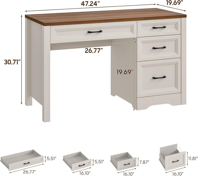 Farmhouse Home Office Desk with Drawers, Wood Computer Desk with Ample File Draw gallery