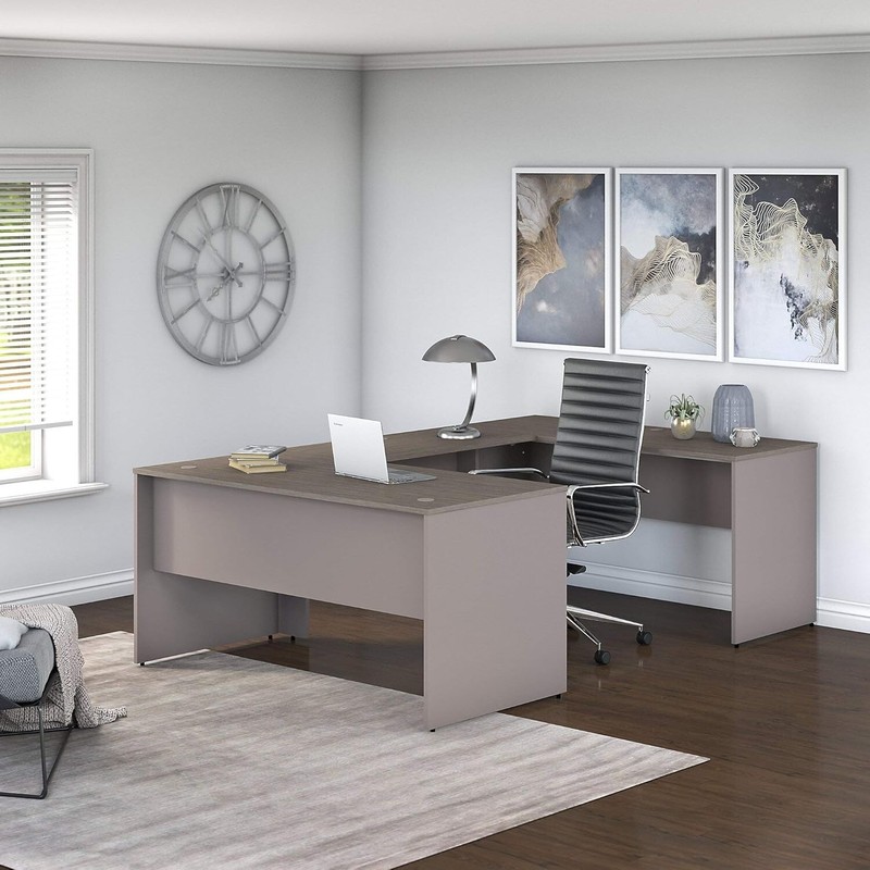 Bush Furniture Commerce 60W U Shaped Office Desk in Cocoa and Pewter gallery