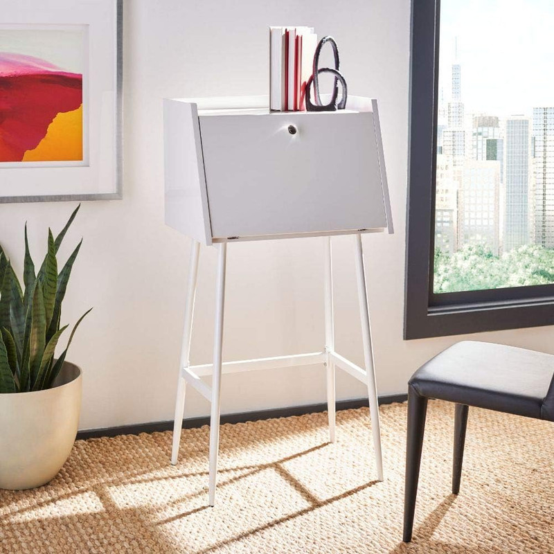 Modern White Storage Secretary Desk for Stylish Home Office Organization