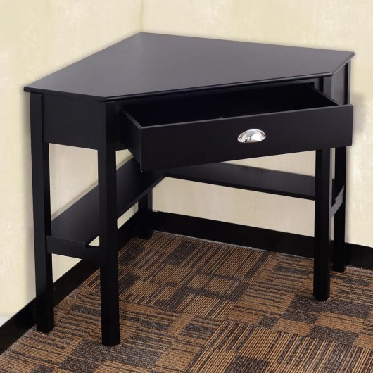 Corner Wooden Piece Laptop Computer Desk-Black - Color: Black gallery