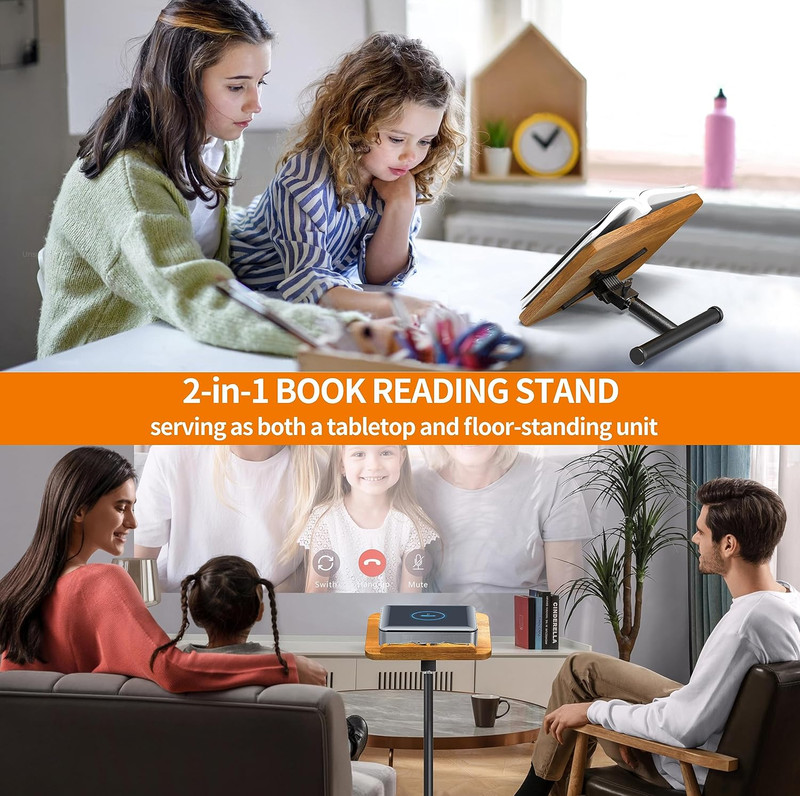2-In-1 Dual-Use Floor & Desktop Book Stand, 100% Solid Wood, Height Adjustable f gallery