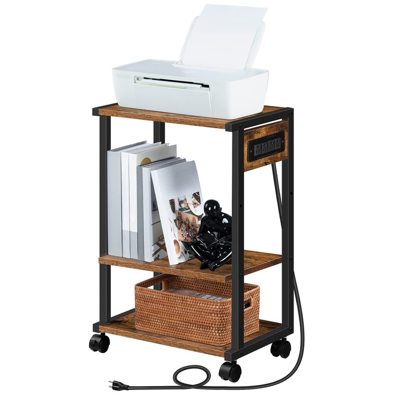 HOOBRO Industrial Printer Stand with Charging Station, Rustic Brown + Black gallery