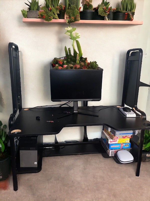 Large computer gaming desk- multiple shelves and tiers (instructions Included