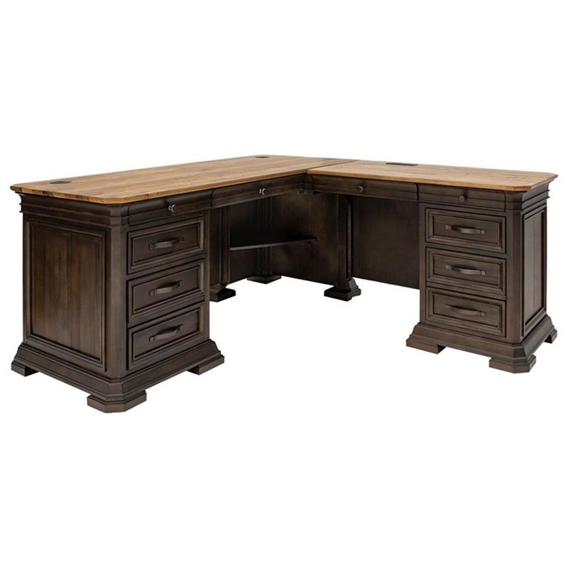 Bowery Hill Executive L-Desk & Return With Solid Wood Plank Top Brown gallery