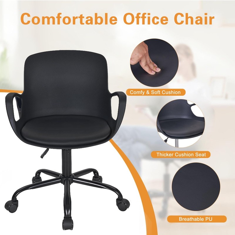 Vecelo Mid-Back Chair For Desk Armrests Height Adjustable 360Swivel Wheels For gallery
