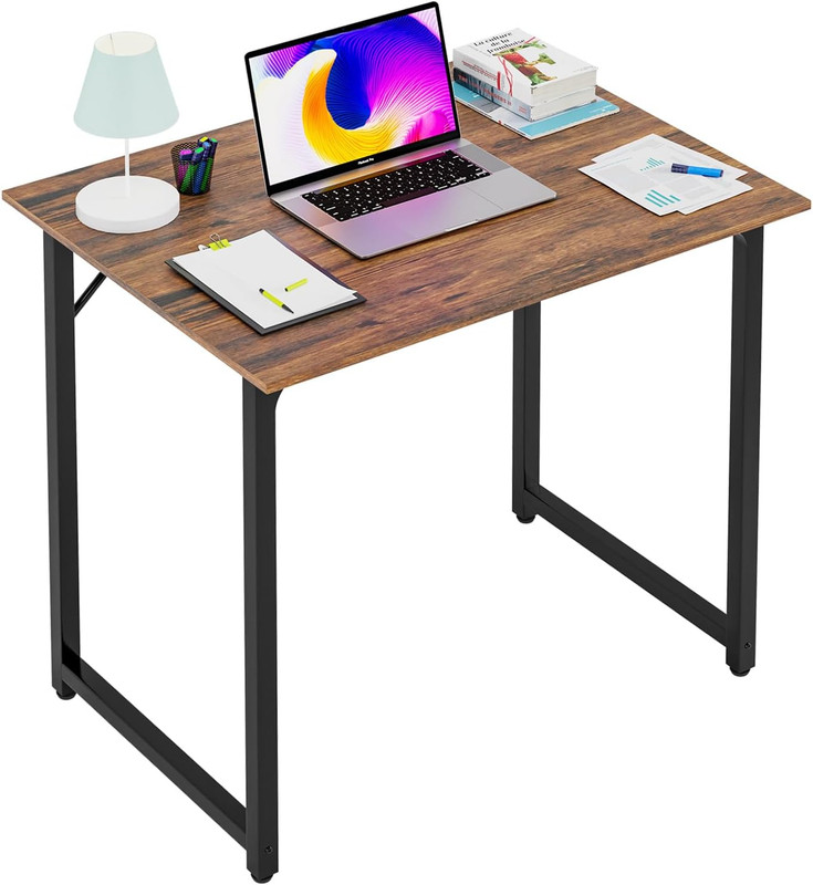 | 32 Inch Computer Desk | Brown | Office Desk with Metal Frame, Adjustable Feet
