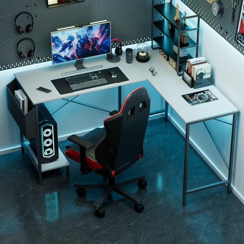 L-Shaped Corner Desk, 50-Inch Reversible Gaming PC Table, Compact Work & Stud…