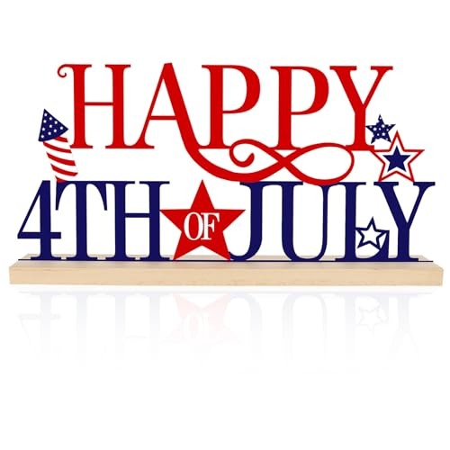 COCHIE Metal Happy 4th of July Sign, Red Blue and White Decorations for Home,