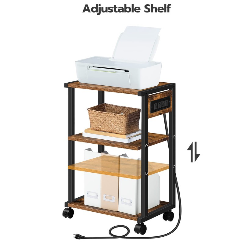 HOOBRO Industrial Printer Stand with Charging Station, Rustic Brown + Black gallery