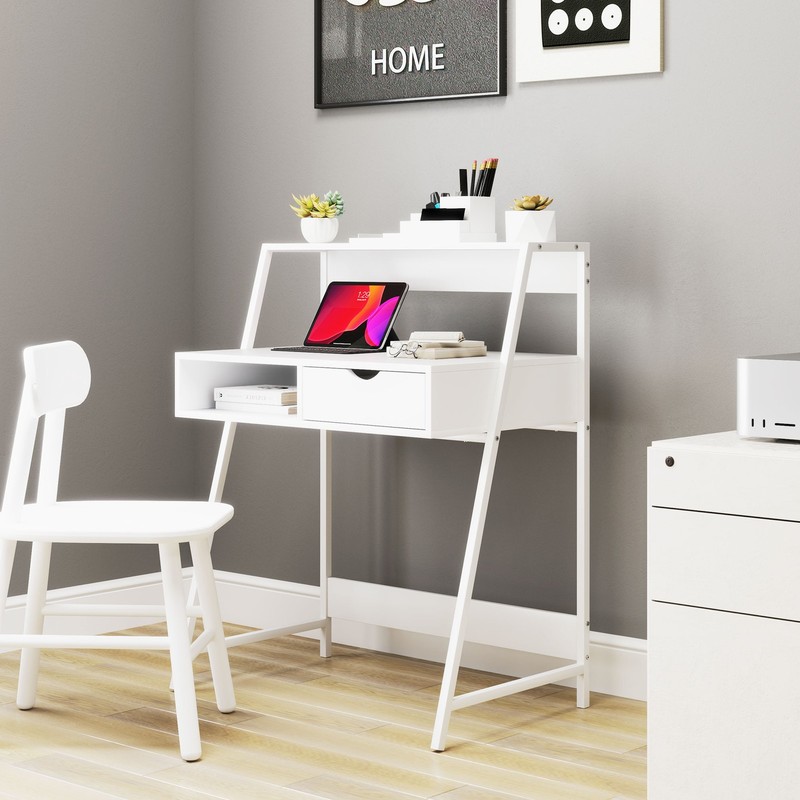 Computer Desk for Small Spaces School Student Desk w/ Drawer and Storage Shelves gallery