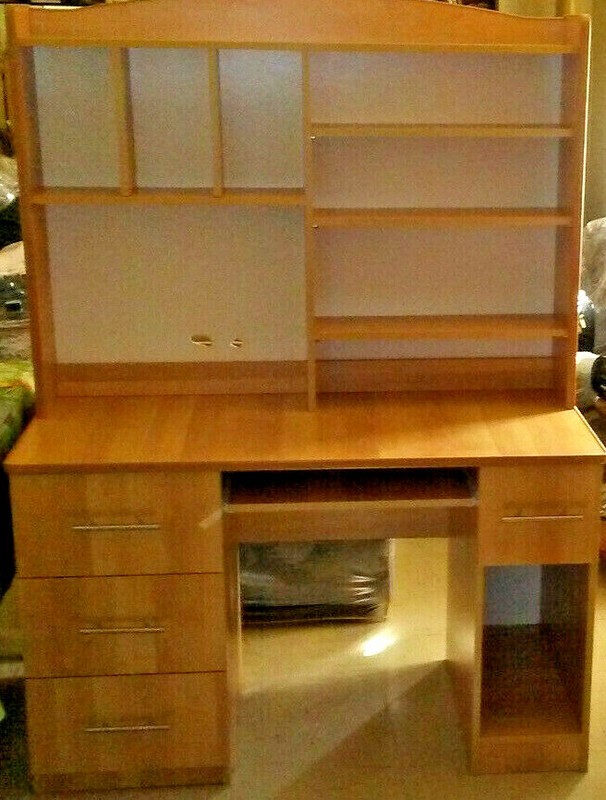 Computer desk with 4 drawers and 6 Shelf Hutch Home Office desk, Student table