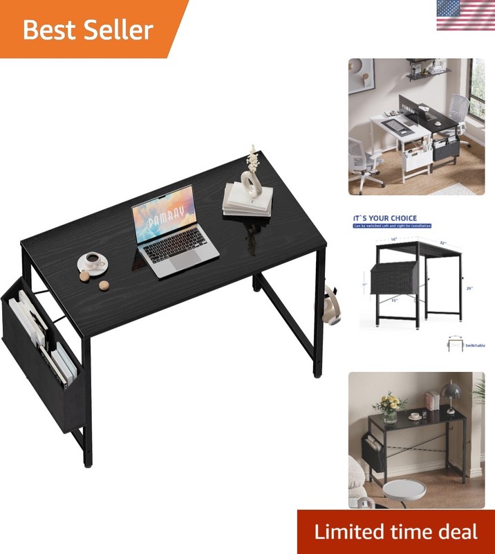 32-Inch Modern Computer Desk for Small Spaces with Storage Bag & Headphone Hook