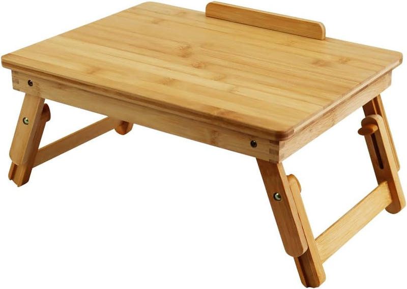 WKWKER Bamboo Laptop Desk with Folding Legs Tilting Surface Workstation Table Ad gallery